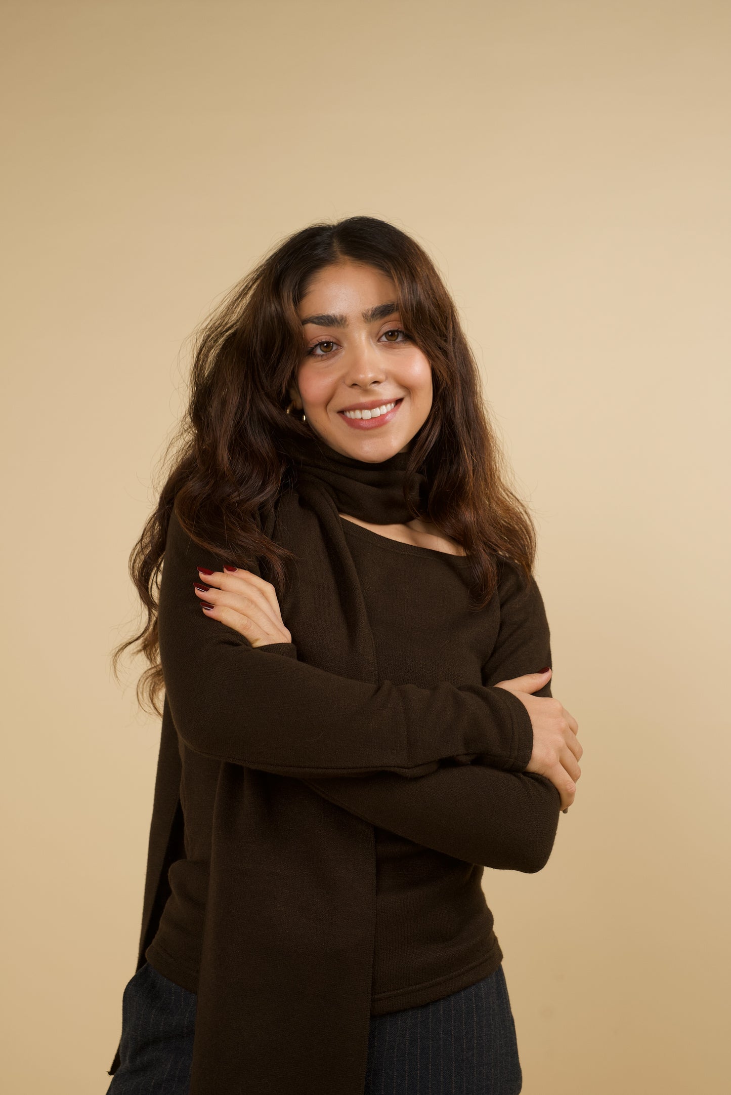 SOFT TOP & SCARF IN BROWN