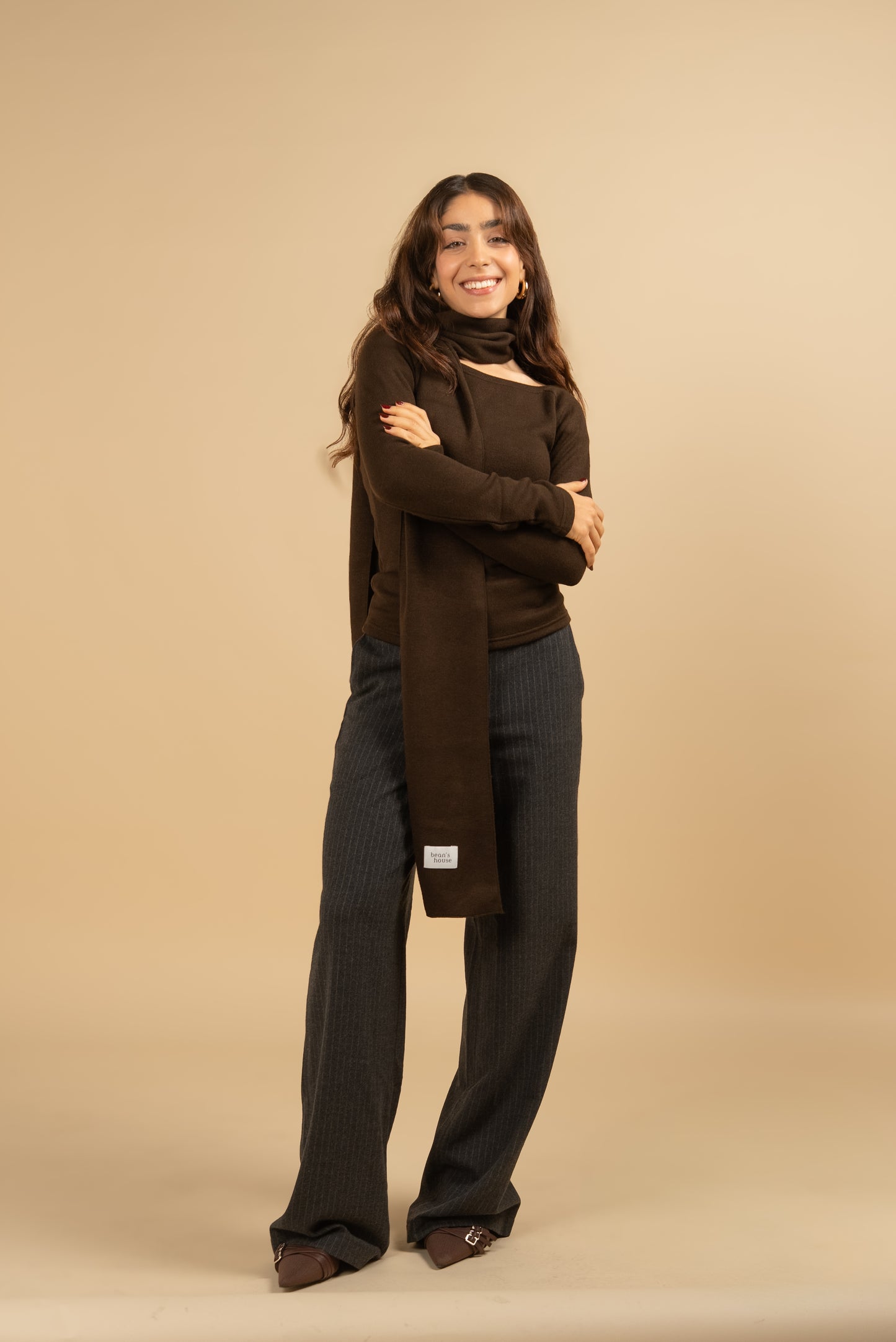 SOFT TOP & SCARF IN BROWN