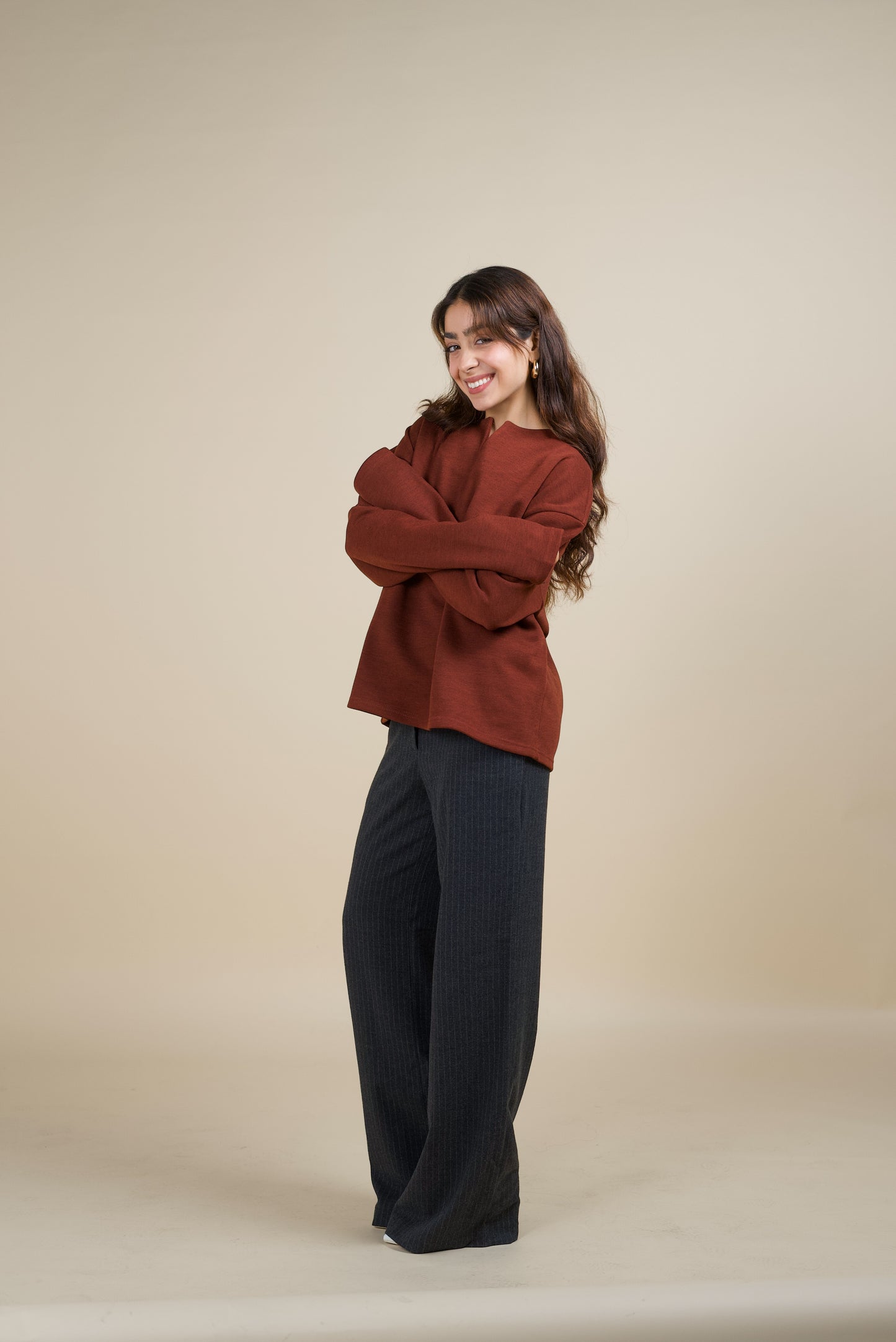 BOXY PULLOVER IN BRICK RED