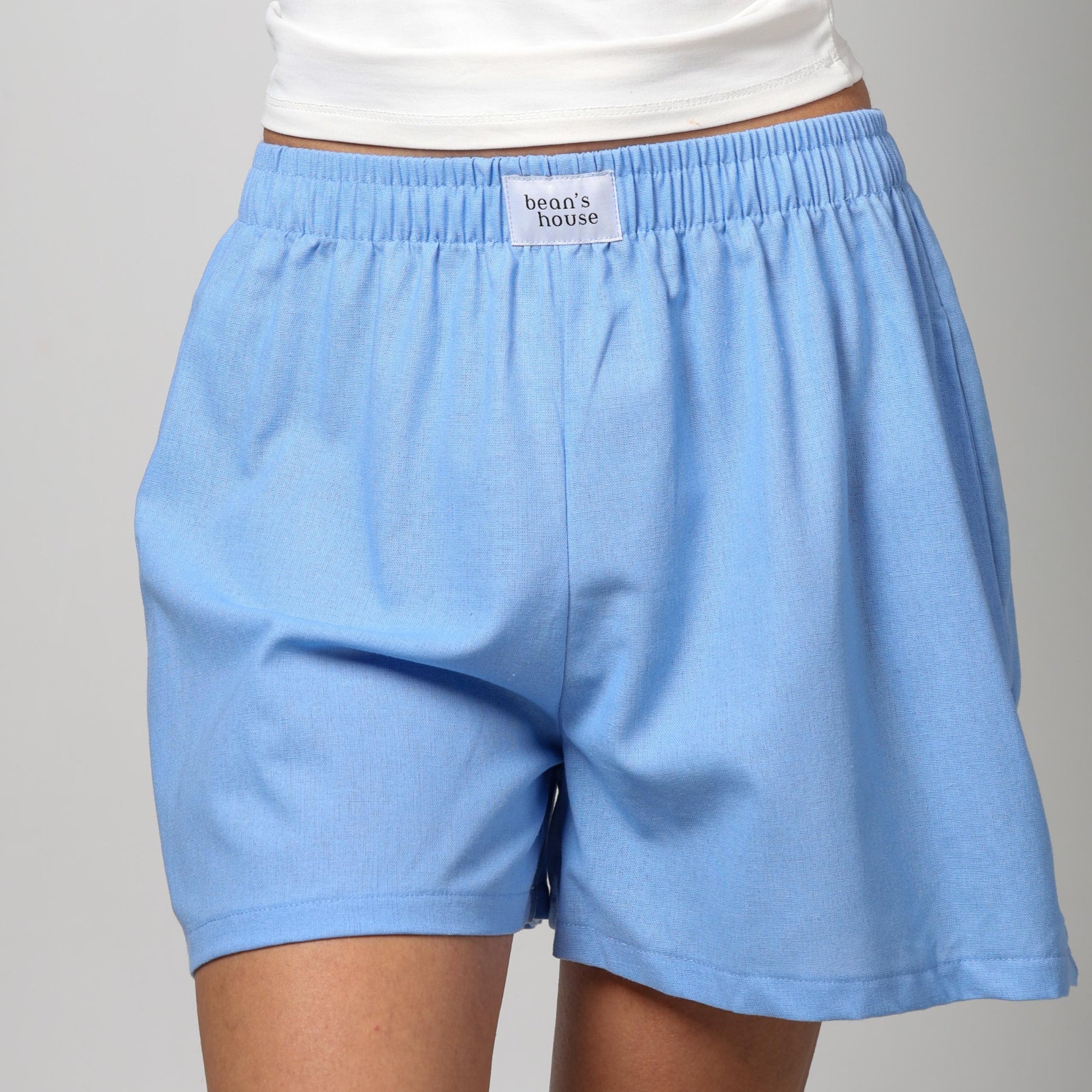 blue linen shorts